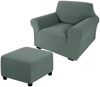 LUCOJET Jacquard Armchair and Ottoman Slipcover Set, Armchair Sofa Covers Chair Couch Covers Furniture Protector Couch Soft for Living Room (Matcha Green)