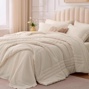 Queen Comforter Set Beige - Bed in a Bag Queen Size 7 Pieces, Soft Bedding Set for All Seasons, Premium Queen Comforter Set with Comforter, Sheets, Pillowcases & Shams