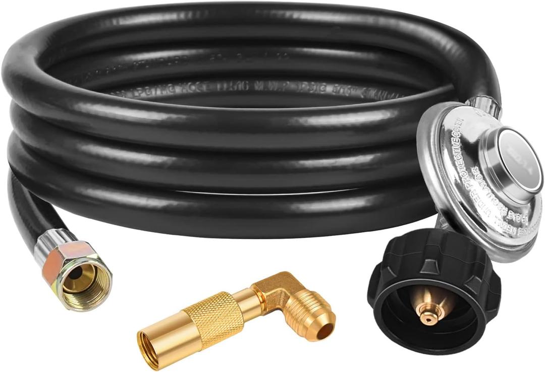 DOZYANT 6 Feet Propane Regulator and Hose, QCC1 Universal Grill Regulator Replacement Parts with 90 Degree Elbow Adapter for Blackstone 17 inch and 22 inch Tabletop Griddle Camper Grill