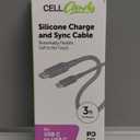 Cell Candy Silicone Charge And Sync Cable For USB C TO USB C, 3 Ft, Grey