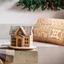 Tudomro Christmas Gingerbread House Pillow Covers 12x20 Inch Gingerbread House Shaped Embroidered Sherpa Holiday Decorative Throw Pillow Cases for Xmas Home Bedroom Couch (Retro, Brown)