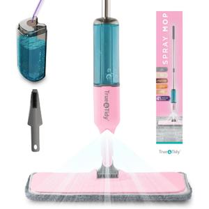 True & Tidy SPRAY-250 Multi-Surface Spray Mop with 490ml Refillable Water Bottle for Floor Cleaning, Works on Wood, Tile, Marble etc, Use Any Cleaning Solution, Machine Washable Microfiber Mop Pads