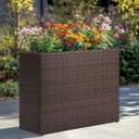 SUNNYPARK Brown Rectangular Planter Box All-Weather PE Rattan Large Modern Planters with Removable Liner Indoor Outdoor Decorative Flower Pot for Patio, Balcony, Garden