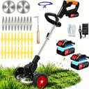 21V Electric Weed Wacker Cordless Weed Eater Battery Powered String Trimmer | Battery Operated 3-in-1 Lightweight Grass Trimmer/Brush Cutter/Lawn Edger with Wheels & Metal Blade for Yard and Garden