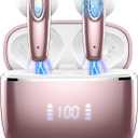 Wireless Earbud, Bluetooth Headphones 5.3 Built in 4 ENC Mic, Stereo Bass Wireless Earphones, 40H Bluetooth Earbud in-Ear LED Display, USB-C, IP7 Waterproof Sports Ear Buds for Android iOS, Rose Gold