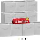 Criusia Large Storage Cubes, 13x13 Cube Storage Bins (Set of 10), Fabric Collapsible Storage Bins with Dual Handles, Foldable Cube Baskets for Shelf, Closet Organizers and Storage Box (Grey)