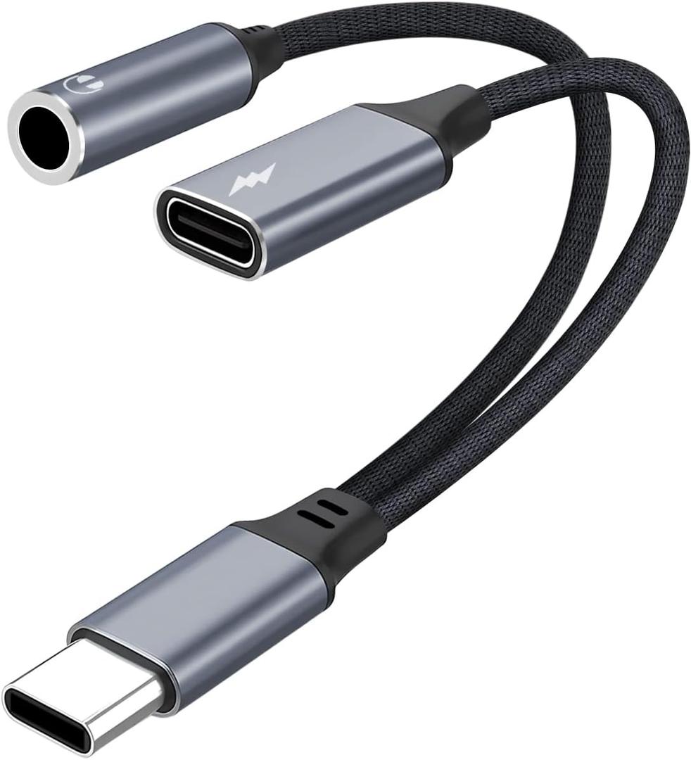 USB C to 3.5mm Headphone Jack and Charger Adapter, 2-in-1 Audio & Fast Charging Splitter for iPhone Supports Hi-Res Lossless Sound 17/16/15/Pro/Pro Max, iPad,