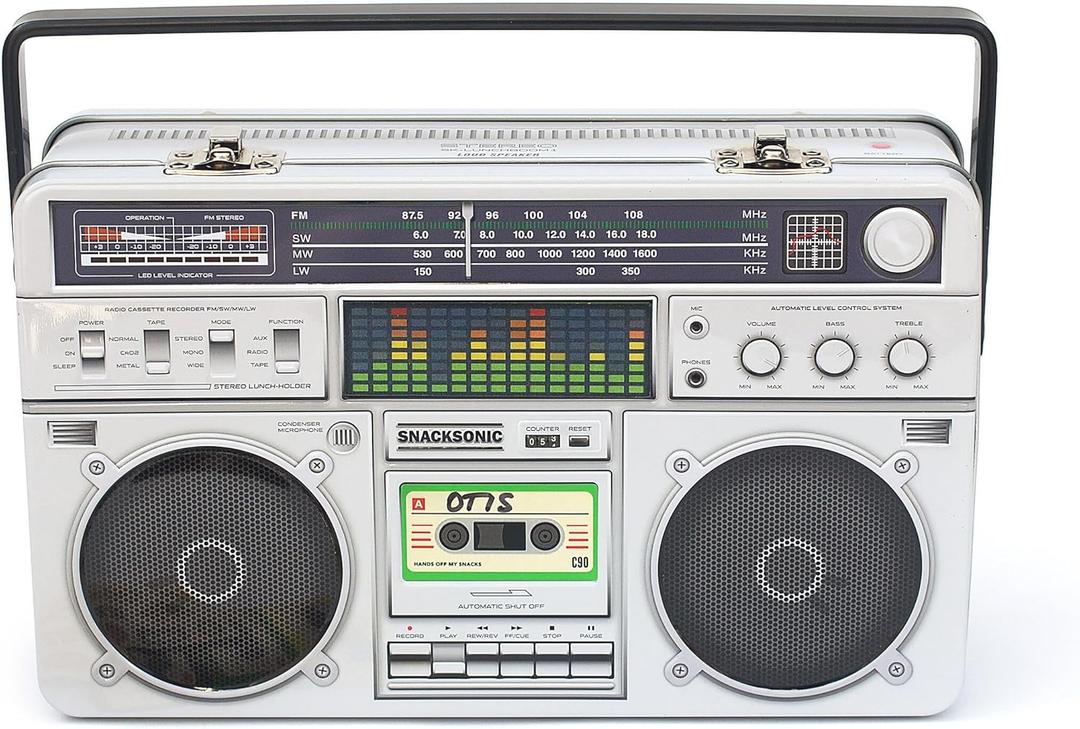 Suck UK Metal Lunch Box - Radio Lunchbox - Boom Box - Tin Lunchbox - Retro Cool Boxes For Adult - Lunch & Snack Boxes For Kids - Novelty Storage Tin With Handle - Funky Old School - 80s Vintage Style