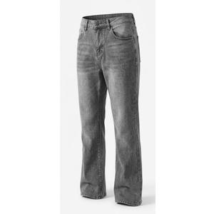 Women's Vintage Washed Grey Straight Leg Jeans, High-Waisted Distressed Denim Pants S