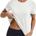 MAGCOMSEN Women's Cropped Workout Tops Short Sleeve Split Back Quick Dry Athletic Shirts Breathable for Running Yoga (White, S)