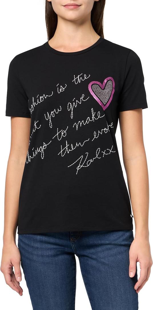Karl Lagerfeld Women's Casual Logo Fun Iconic T-Shirt (Medium, Black)