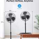 PELONIS 16 inch Pedestal Fan for Bedroom , Oscillating Fan, 3-Speeds, 90 Oscillation, Adjustable Height, Floor Fan, Standing Fan for Living Room, Kitchen, and Home office, Black