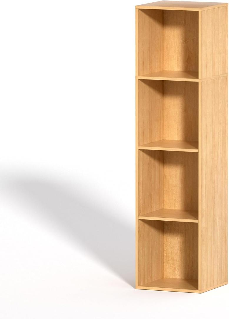 4 Cube Storage Organizer, 4 Tier Cube Bookcase Freestanding Storage Display Organizer for Home Office, Four Cubes Open Shelf Bookshelf (Oak, 4 Cube)