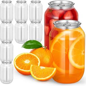 10Pcs Plastic Canning Jars with Lids Clear Portable Juice Bottles for Soda Smoothies Beverages Storage Containers 5.11X2.75X2.36In