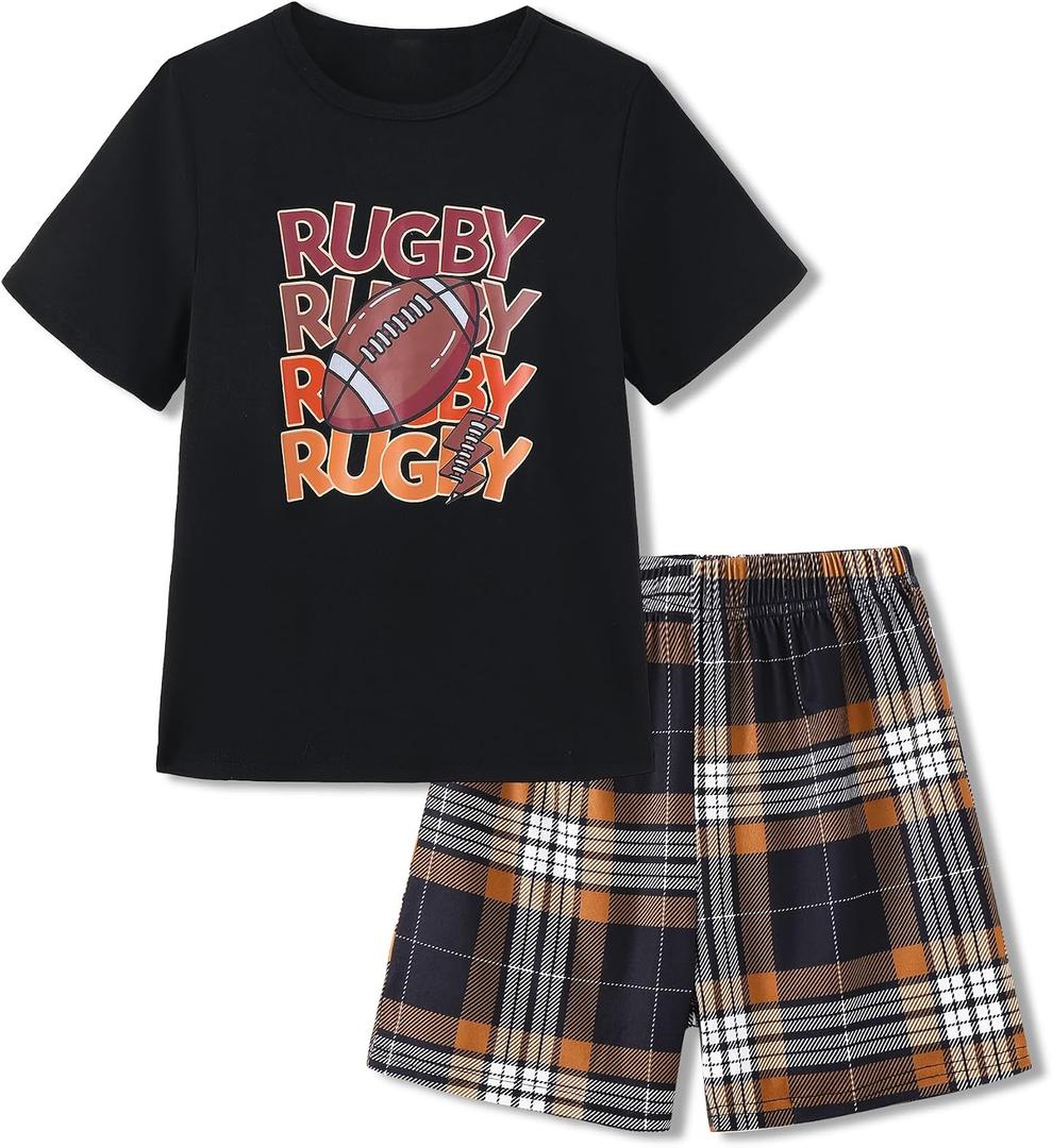 Mikrdoo Boys Pajamas Short Sleeve Summer Cool PJs Set 2-Piece Cozy Sleepwear for Kids Size 6-16 Years