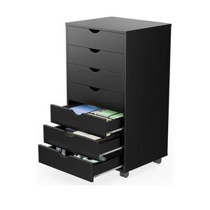 7 Drawer Chest Mobile Storage Cabinets Wooden Dresser with Wheels Room Organization Furniture for Office Home, Black Wood