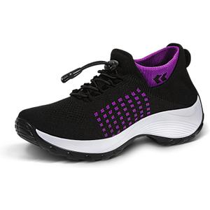 STUNAHOME Orthopedic Sneakers Breathable Women Walking Shoes Slip on Trainers Women's Comfortable Casual Ladies Athletic Shoe Thick Bottom (10, Black-purple)
