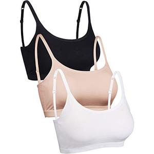Mini Camisole Bra Wireless Padded Bra with Adjustable Straps for Women Girls (Black, White, Nude, Medium)