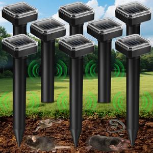 5 Pack Mole Repellent Solar Powered Vole Repellent Outdoor Gopher Repeller Ultrasonic for Lawn Garden,Waterproof Sonic Mole Spikes,Get Rid of Moles Remover Groundhog Chipmunk(Black)