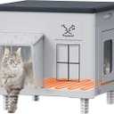 Indestructible Heated Cat House for Outside - Extremely Waterproof & Weatherproof Heated Outdoor Cat House with Escape Door for Winter, Insulated Feral Cat Shelter for Barns Strays, 17.7x15x17.5 in