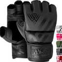 WYOX MMA Gloves for Men & Women  Grappling & Sparring Boxing Gloves with Open Palm Design, Padded Fingerless Training Gloves for Kickboxing, Muay Thai, Youth & Heavy Bag Workouts (S / M (15-21 cm), BLACK)