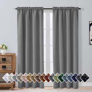 OVZME Grey Blackout Curtains for Bedroom 72 Inch Length 2 Panels Set, Solid Thermal Insulated Energy Saving Window Curtains for Living Room, Dual Rod Pocket Window Drapes, Grey, 2x40Wx72L Inches