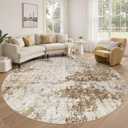 8ft Round Area Rug Living Room Rugs - 8x8 Washable Large Soft Indoor Neutral Modern Abstract Low Pile Rug Carpet for Bedroom Dining Room Farmhouse Home Office - Light Brown