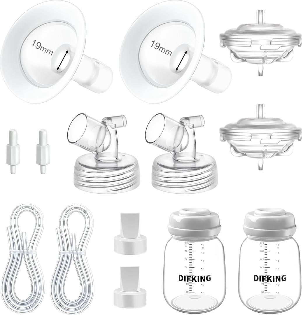Breast Pump Compatible with Spectra S1 S2 9 Plus, Full Replacement Kit Include 19mm Flange,Duckbill Valve,Backflow Protector,Tubing and Bottle,Non-Spcetra Original