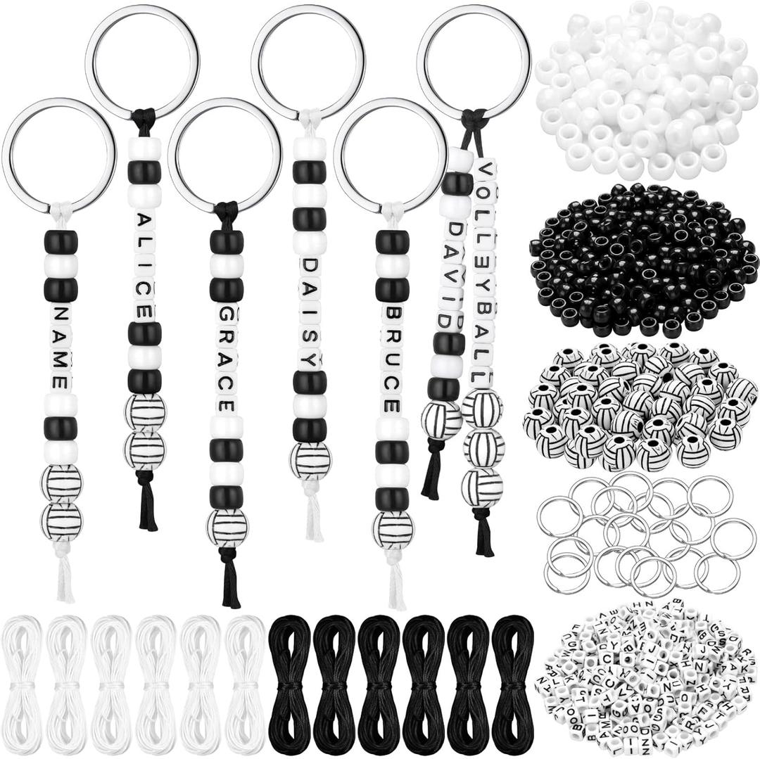 Landical 564 Pcs Volleyball Keychain Making Kit DIY Volleyball Bead Key Chain Craft Adjustable Sport Letter Bead Charm Sport Theme Party Favor Gift Backpack Accessories Holiday Decoration(Cute Color)