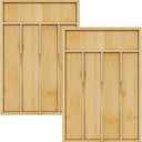 Bamboo Utensil Organizer for Kitchen Drawers, Utensil Tray and Cutlery Silverware Holder,Wood Drawer Dividers with 5 Slots2 pack