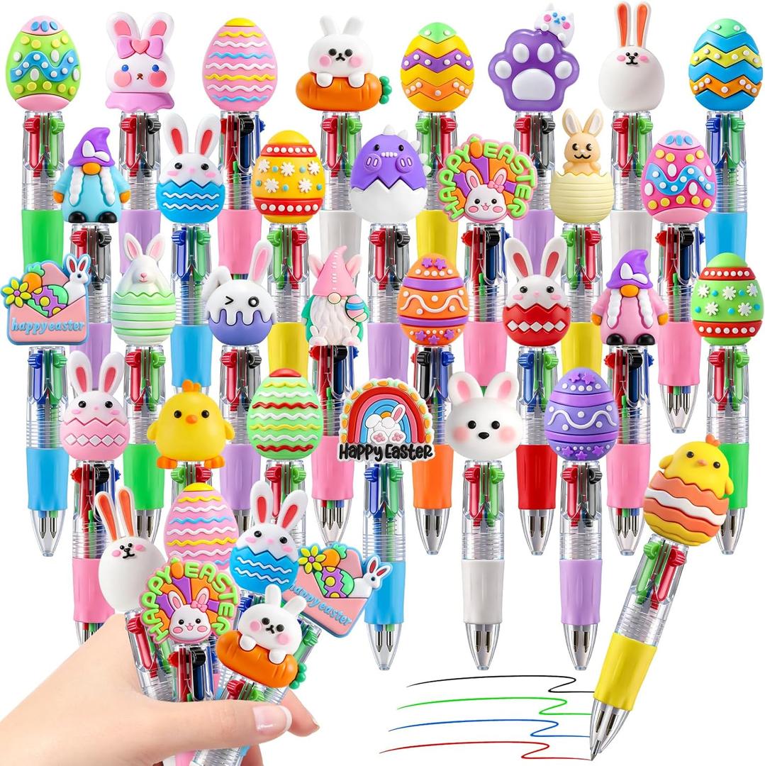 30Pcs Mini Multicolor Pens in One 4-in-1 Cute Pens Bulk, Ballpoint Pen for Birthdays and Parties, Fun Gifts Assorted Ink Kawaii Pen(Easter Egg Style)