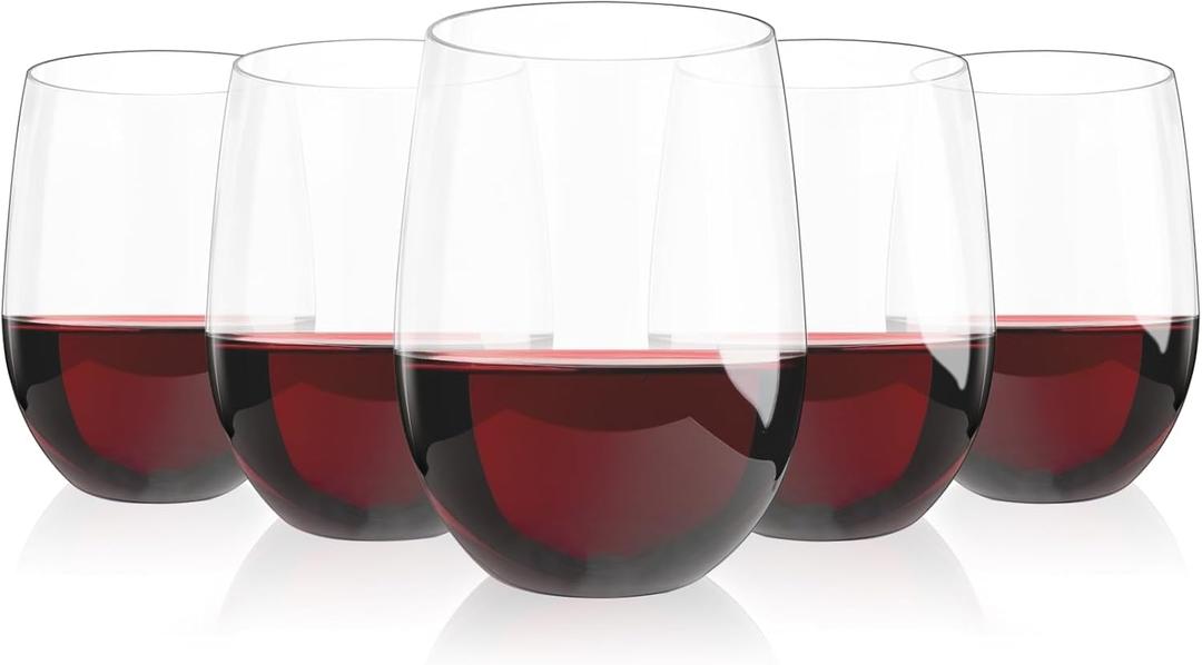 Lamosi 24 Pack Plastic Wine Glasses Disposable, 16 oz Stemless Wine Glasses for Party, Reusable Crystal Clear Plastic Cups, Shatterproof and BPA-Free (16OZ-24 Round, Clear)