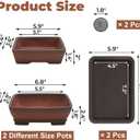 2 Pack Ceramic Bonsai Pots with Drainage Tray, 6" and 7" Unglazed Rectangle Bonsai Tree Planters, Bonsai Training Pots, Succulent Cactus Planter with Drainage Hole for Outdoor Indoor, Brown