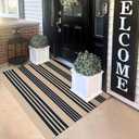 KILOCOCO Striped Rug 3'X5' Front Door Mat Outdoor Welcome Mats Rugs Outdoor Cotton Washable Front Porch Rug Layered Doormats for Kitchen/Farmhouse/Entryway/Patio, Brown