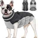 AOFITEE Dog Coat, Warm Dog Jackets for Small Dogs, Dogs Winter Coat with Harness Built in, Reflective Pet Winter Jacket, Waterproof Windproof Puppy Puffer Jacket Fleece Vest, Grey XS