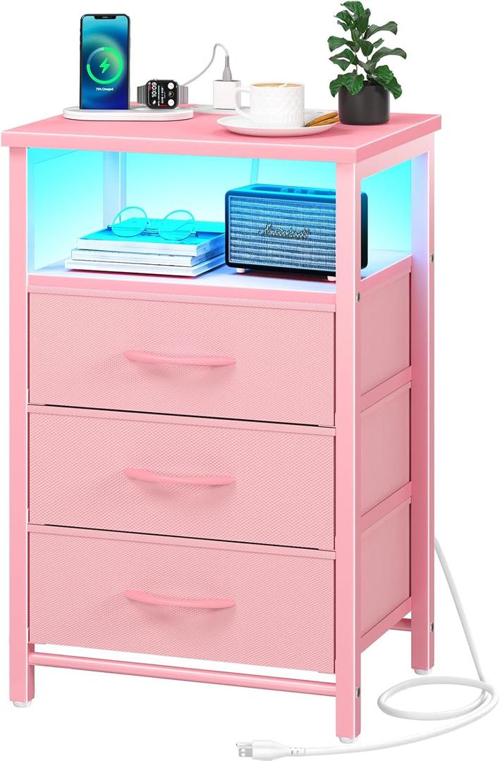 Yoobure 3 Tier Bedside End Table Pink