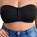 OYOANGLE Women's Plus Size Front Closure Strapless Bra Push Up Padded Tube Bandeau Bralette (Black, XXXL)