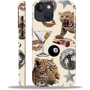Magnetic for iPhone 15 Case [Compatible with Magsafe] 2 in 1 Dual Layer Hard Shell Silicone Shockproof Cover, X Leopard Print Star Lips