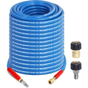 3/8" Pressure Washer Hose 100ft - 4800 PSI Kink Resistant Steel Wire Braided Industrial Grade Power Washer Hose for Hot/Cold Water up to 248F with 2 M22 14mm Quick Connect Ends and Adapters Kits