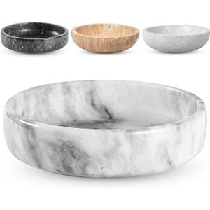 Marble Decorative Bowl - 7.5" White/Grey Solid Marble Centerpiece - Handmade Stone Fruit Bowl - Catch-All or Key Bowl for Kitchen - Modern Minimalist Decor