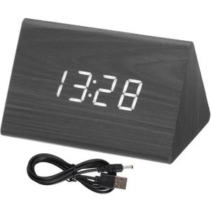 uxcell Wooden Alarm Clock with White Digits, Black Digital Alarm Clocks for Bedrooms with USB Charging Port, Adjustable Volume, Dimmable, Snooze, 12/24H