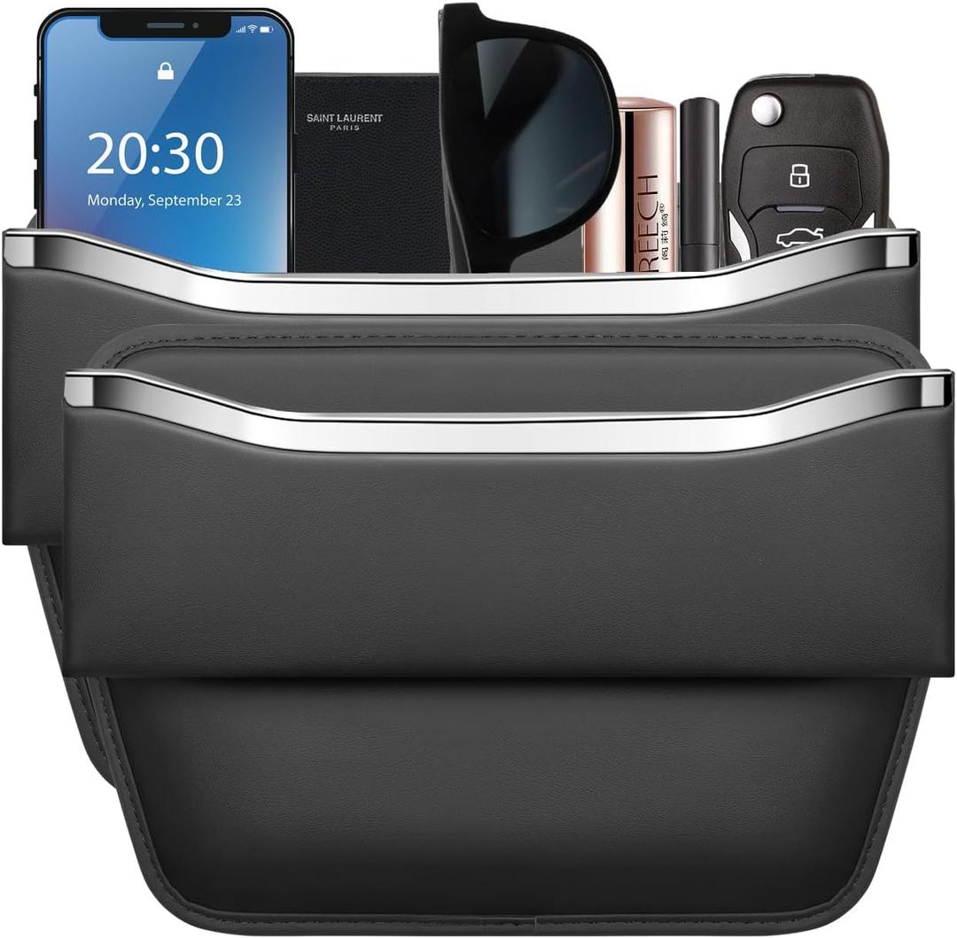 HOLDCY Car Seat Gap Filler Organizer - Leather Console Side Pocket Seat Storage - Stylish and Practical Car Accessories for Cars,SUV,Truck (Black - 2 Pack)