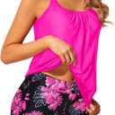 Tempt Me Women Two Piece Tankini Swimsuits Blouson Modest Swim Top Boyshort Bathing Suits (Pink, M)