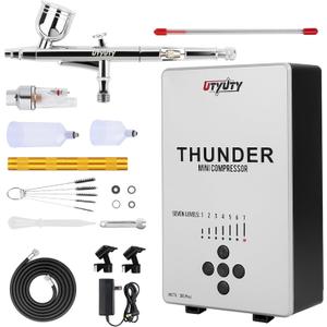Airbrush Kit with Air Compressor, Portable 27PSI 7 Pressure Levels, 35dB Ultra-Quiet, Dual-Action 0.3mm Airbrush for Beginners, Painting, Models, Makeup, Crafts & Cake Decor