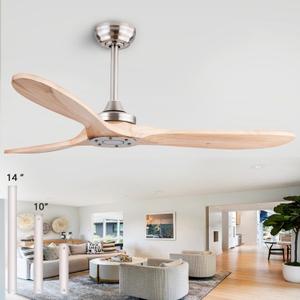 52" Wood Ceiling Fan No Lights with Remote Control,Wooden 3 Blades Ceiling Fans Without Light for Patio,Garage,Living Room,Bedroom,Office,Indoor/Outdoor(Nickel+Raw Wood) (52 inch without Light)