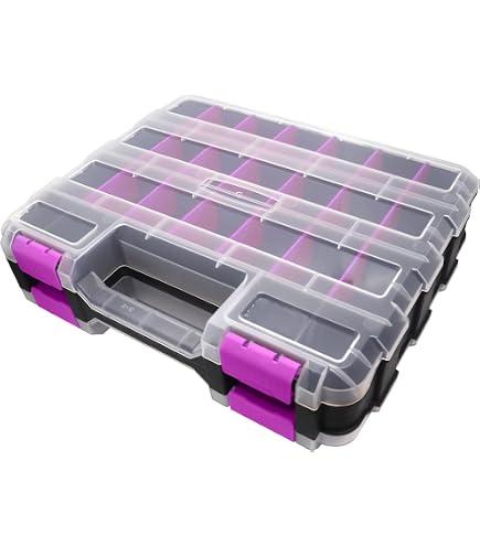 Tools Organizer Box Small Parts Storage Box 34-Compartment Double Side Hardware Organizers with Removable Plastic Dividers for Screws, Nuts, Nails, Bolts