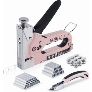 SHALL Staple Gun Heavy Duty, 3-in-1 Upholstery Staple Gun Kit with 3000 Staples, Stapler Remover, Manual Brad Nailer with Specific Staples Outlet Position Indicator (Pink)