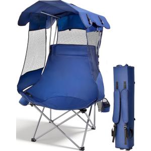 East Oak Oversized Camping Chair with Canopy | 400 LBS Heavy Duty Folding Beach Chair with Canopy Shade, Roomy Seat, Full Sun Protection, Ample Storage | Canopy Chair for Outdoors