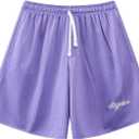 BOOMLEMON Men's Basketball Shorts Casual Workout Athletic Shorts Mesh Embroidered Logo Running Short Pants (Purple)