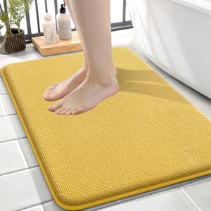 OLANLY Thick Memory Foam Small Bathroom Rugs 24x16, Extra Soft Absorbent Bath Rug, Quick Dry Bath Mats, Non-Slip, Machine Washable Carpet for Bathroom, Tub and Shower, Home Decor Accessories, Yellow
